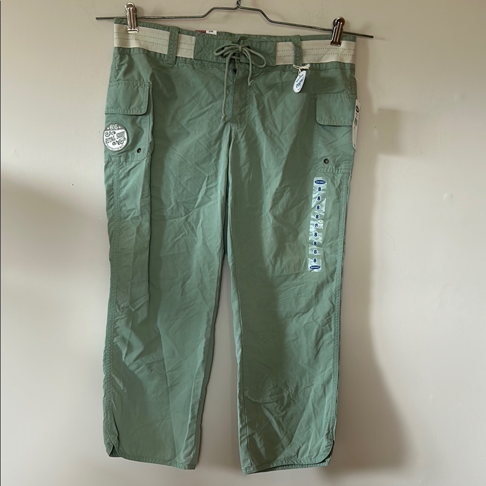 Old Navy ultra low waist capris side pockets 70% cotton tie front new with tags